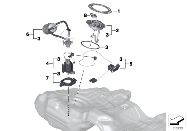 2009 BMW 750i Fuel Filter / Pump / Fuel Level Sensor Diagram