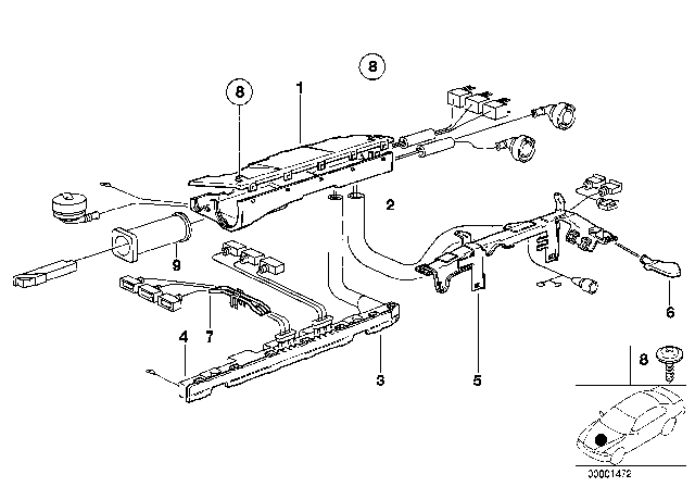1994 BMW 325i Cable Harness Fixings Diagram
