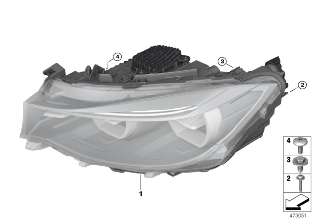 2018 BMW 340i GT xDrive Left Led Headlight Diagram for 63117470423