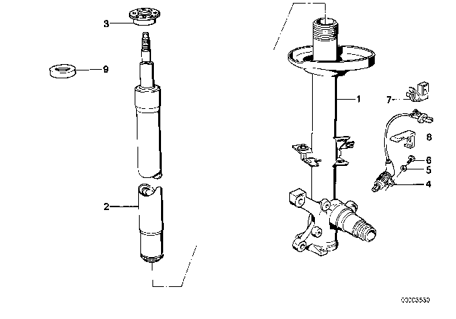 1994 BMW 530i Front Spring Strut / Shock Absorber Diagram