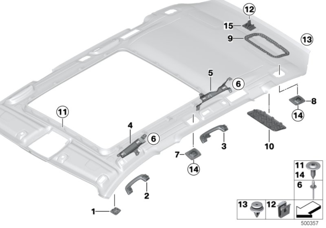 2016 BMW 328i xDrive Mounting Parts, Roofliner Diagram