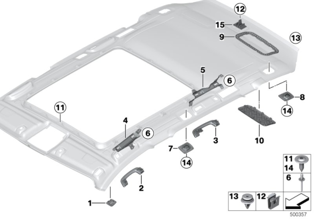 2014 BMW 328d xDrive Mounting Parts, Roofliner Diagram