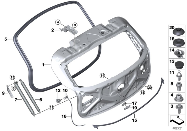 2018 BMW X2 Right Trunk Lid Hinge Diagram for 41007423842