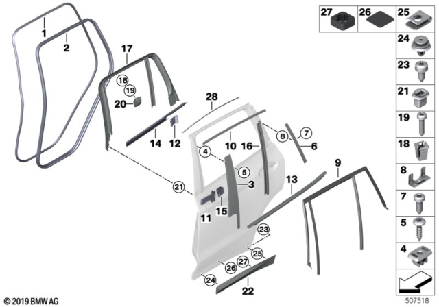 2020 BMW X3 M Window Guide, Left Rear Door Diagram for 51357393447