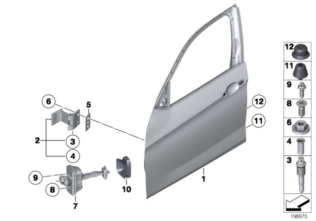 2013 BMW X1 Front Door - Hinge / Door Brake Diagram