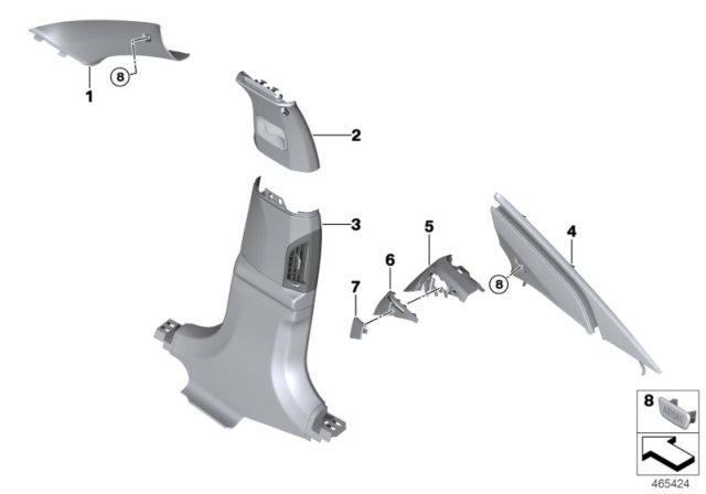 2018 BMW 750i Individual A, B, C Pillar Trim Panel Diagram