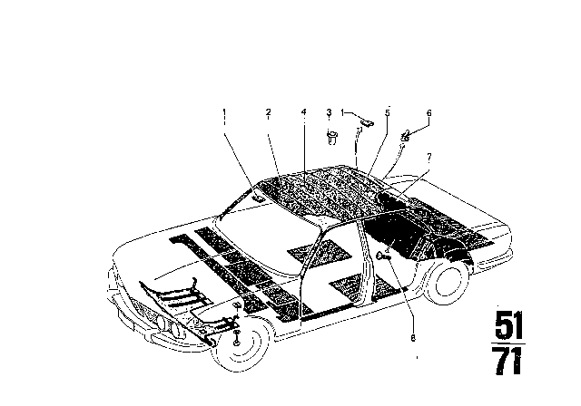1969 BMW 2500 Headlining Diagram