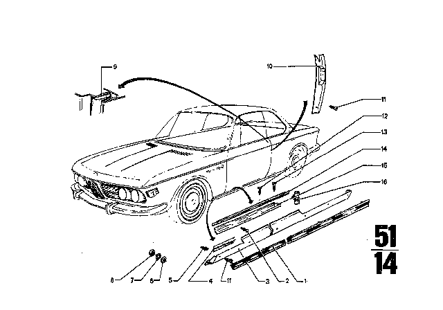 1971 BMW 2800CS Mouldings Diagram 2