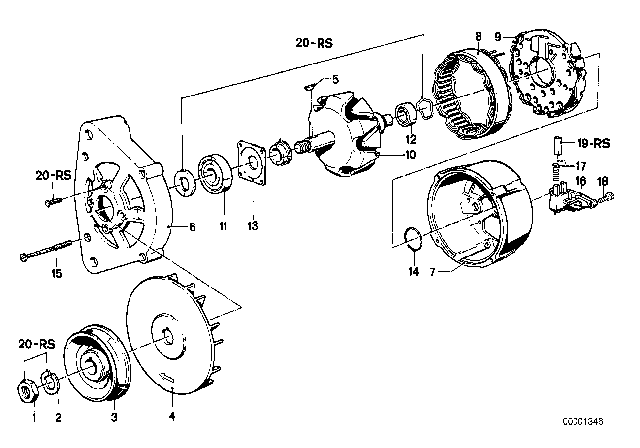 1977 BMW 630CSi Generator, Individual Parts Diagram