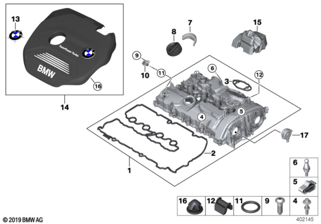 2017 BMW X1 Cylinder Head Cover / Mounting Parts Diagram