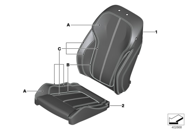2015 BMW X6 Individual Sports Seat Cover, Front Diagram