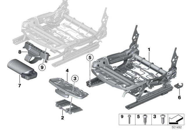 2016 BMW 328i xDrive Seat, Front, Seat Frame Diagram 1