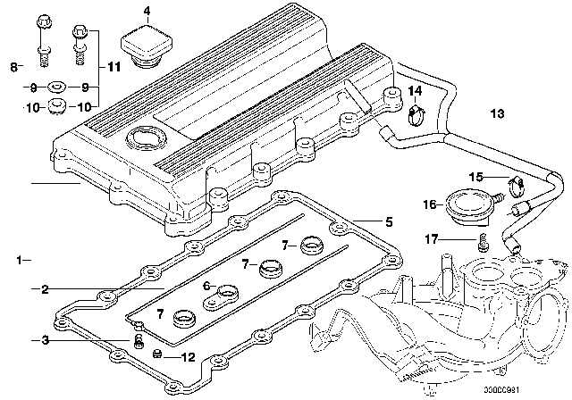 1997 BMW 318i Cylinder Head Cover Diagram