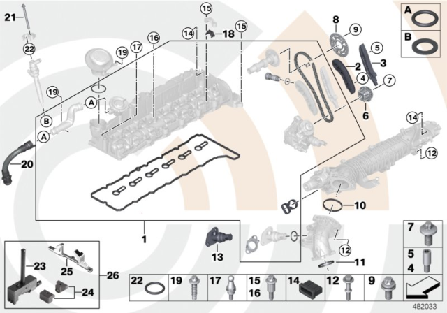 2015 BMW 535d Repair Kit, Open Timing Chain, Top Diagram