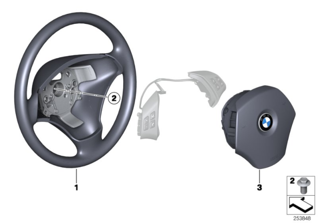 2008 BMW 335i Steering Wheel, Leather, Multifunction / Airbag Diagram