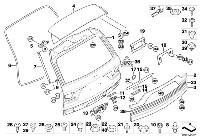 2005 BMW X3 Single Components For Trunk Lid Diagram