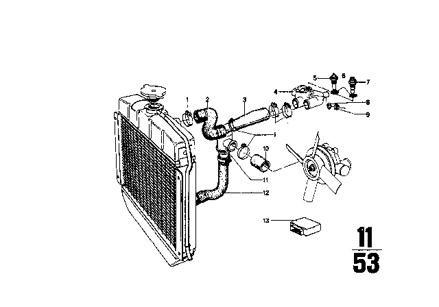 1972 BMW 2002tii Cooling System - Water Hoses Diagram 1