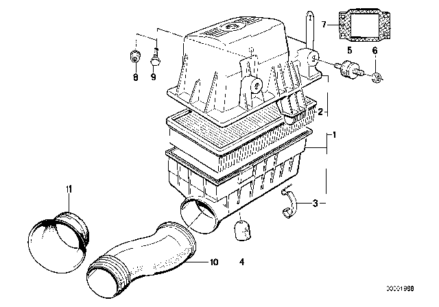 1984 BMW 325e Intake Silencer / Filter Cartridge Diagram 2