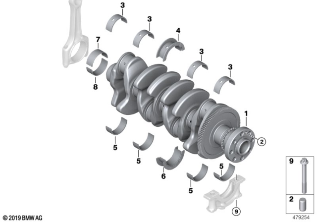 2020 BMW X2 Crankshaft With Bearing Shells Diagram