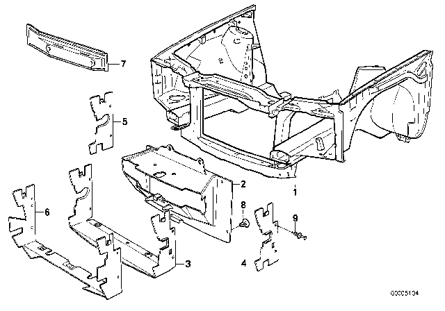 1991 BMW 318i Front Body Parts Diagram