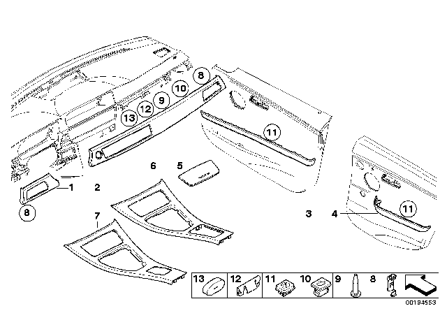 2010 BMW 328i xDrive Aluminum Interior Strips Ground Lengthwise Diagram