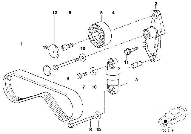 1992 BMW 525i Belt Drive Climate Compressor Diagram