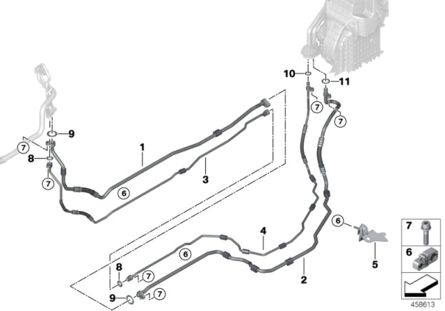 2018 BMW 750i Refrigerant Lines, Rear A/C Diagram