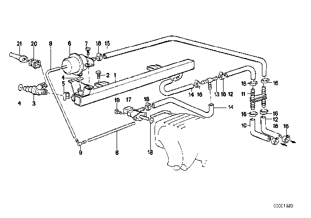 1985 BMW 318i Fuel Injectors Diagram for 13641279665