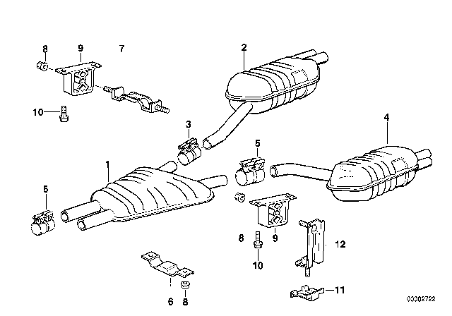 1996 BMW 850Ci Rear Muffler Left Diagram for 18101742689