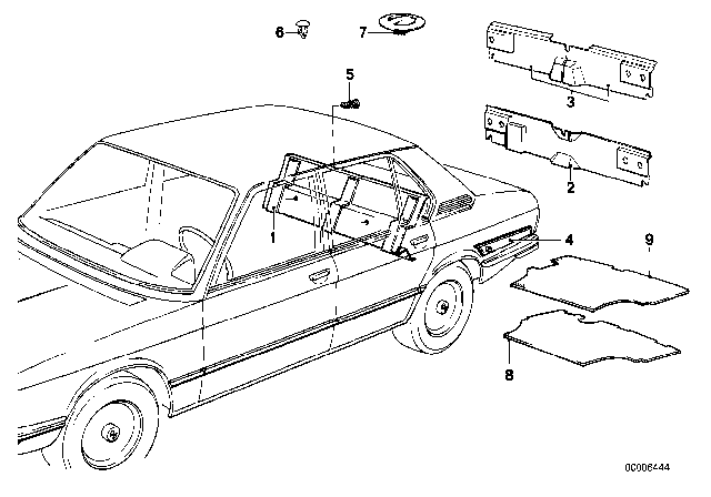 1975 BMW 530i Trunk Trim Panel Diagram