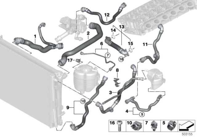 2020 BMW M340i Cooling System Coolant Hoses Diagram