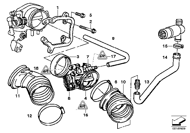 1994 BMW 525i Secondary Throttle Housing Tube ASC Diagram