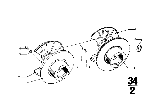 1971 BMW 3.0CS Front Brake - Brake Caliper / Brake Lining Diagram 2