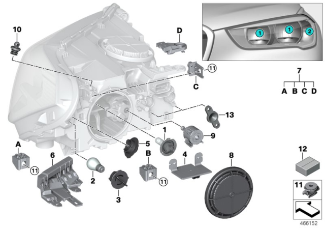 2016 BMW X1 Individual Parts For Headlamp, Halogen Diagram