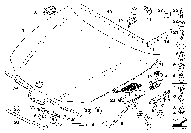 2013 BMW M3 Right Engine Hood Hinge Diagram for 41617325940