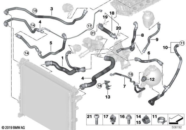 2020 BMW X6 Cooling System Coolant Hoses Diagram