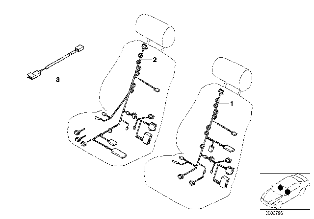 2002 BMW 525i Electrical Adjustable Standard Seat Wiring Set Diagram