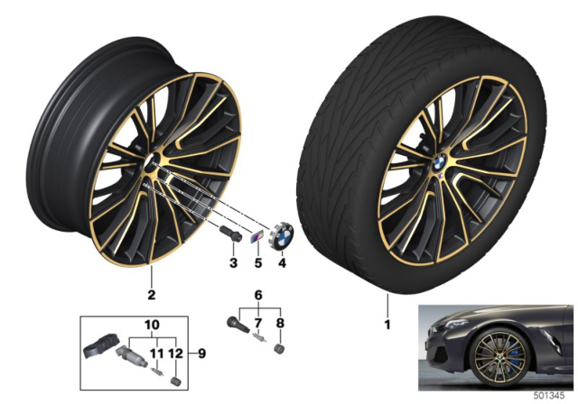 2020 BMW 840i BMW Light-Alloy Wheel M Multi-Spokes Diagram