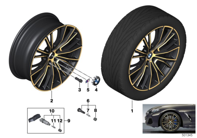 2019 BMW M850i xDrive BMW Light-Alloy Wheel M Multi-Spokes Diagram