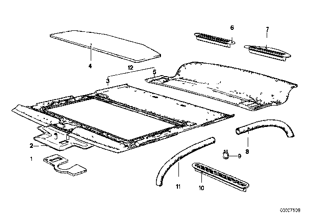 1975 BMW 530i Trim Sliding Lifting Roof Diagram