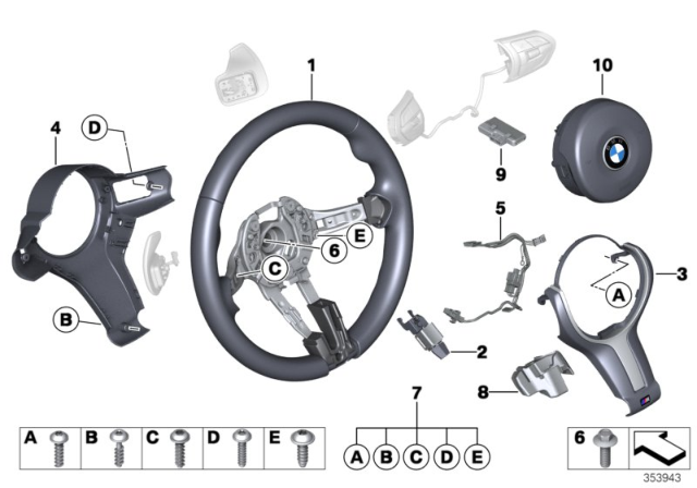 2017 BMW X5 M Sports Steering Wheel, Airbag Diagram