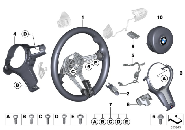 2016 BMW X3 M Sports Steering Wheel, Airbag Diagram 1