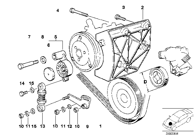 1996 BMW 850Ci Belt Drive For Water Pump / Climate Compressor Diagram