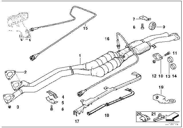 1998 BMW 328i Exhaust Front Muffler And Catalytic Diagram for 18301744162