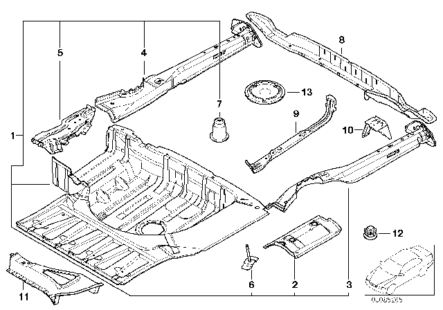 2001 BMW 540i Mounting Parts For Trunk Floor Panel Diagram