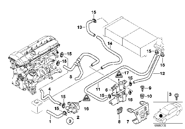 1999 BMW 528i Hose For Engine Inlet And Water Valve Diagram for 64218378368