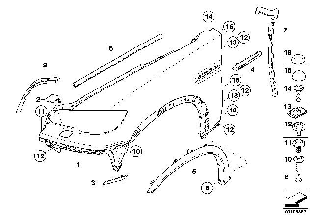 2011 BMW X5 M M Side Panel, Primed, Front Right Diagram for 51657238598