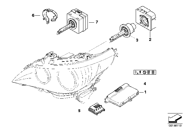 2006 BMW 525xi Headlight, Electronic Parts, Xenon Light Diagram