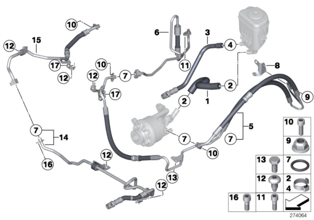 2014 BMW 535d Power Steering / Oil Pipe Diagram