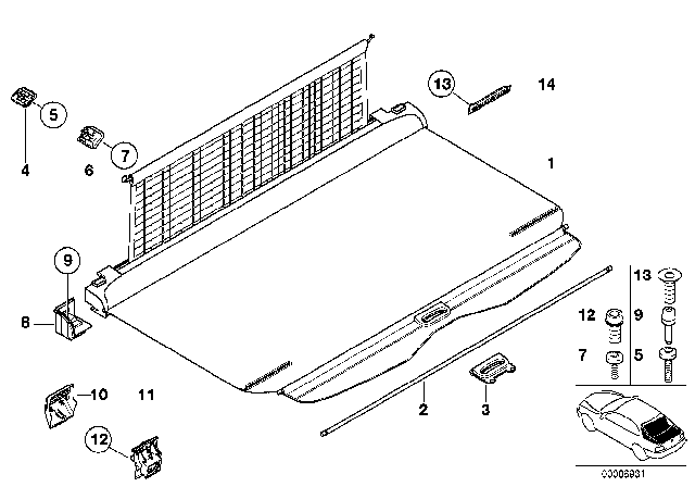 2003 BMW 525i Roller Screen / Load Area Roller Net Diagram